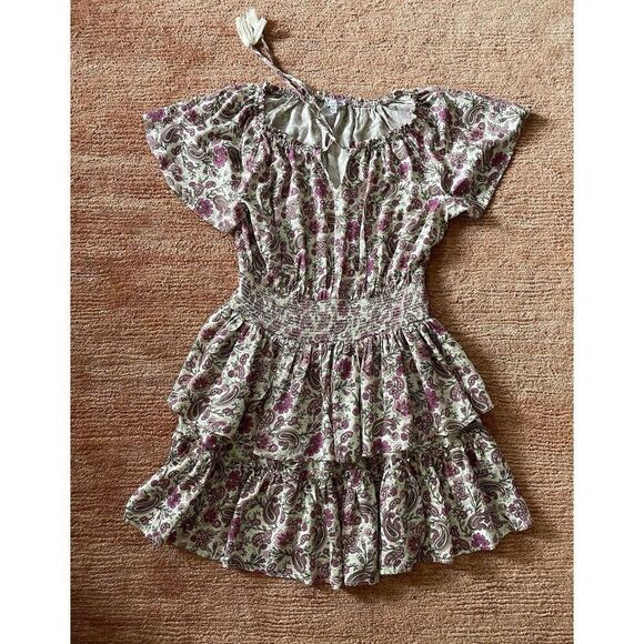 Patrons of Peace Boho Floral Tiered Mini Dress Smocked Waist Ruffle Hem - Picture 1 of 9